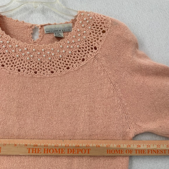 VTG Bramble Lane Silk & Angora Sweater Beaded Rabbit hair LG Pink Shoulder Pads - Picture 8 of 9